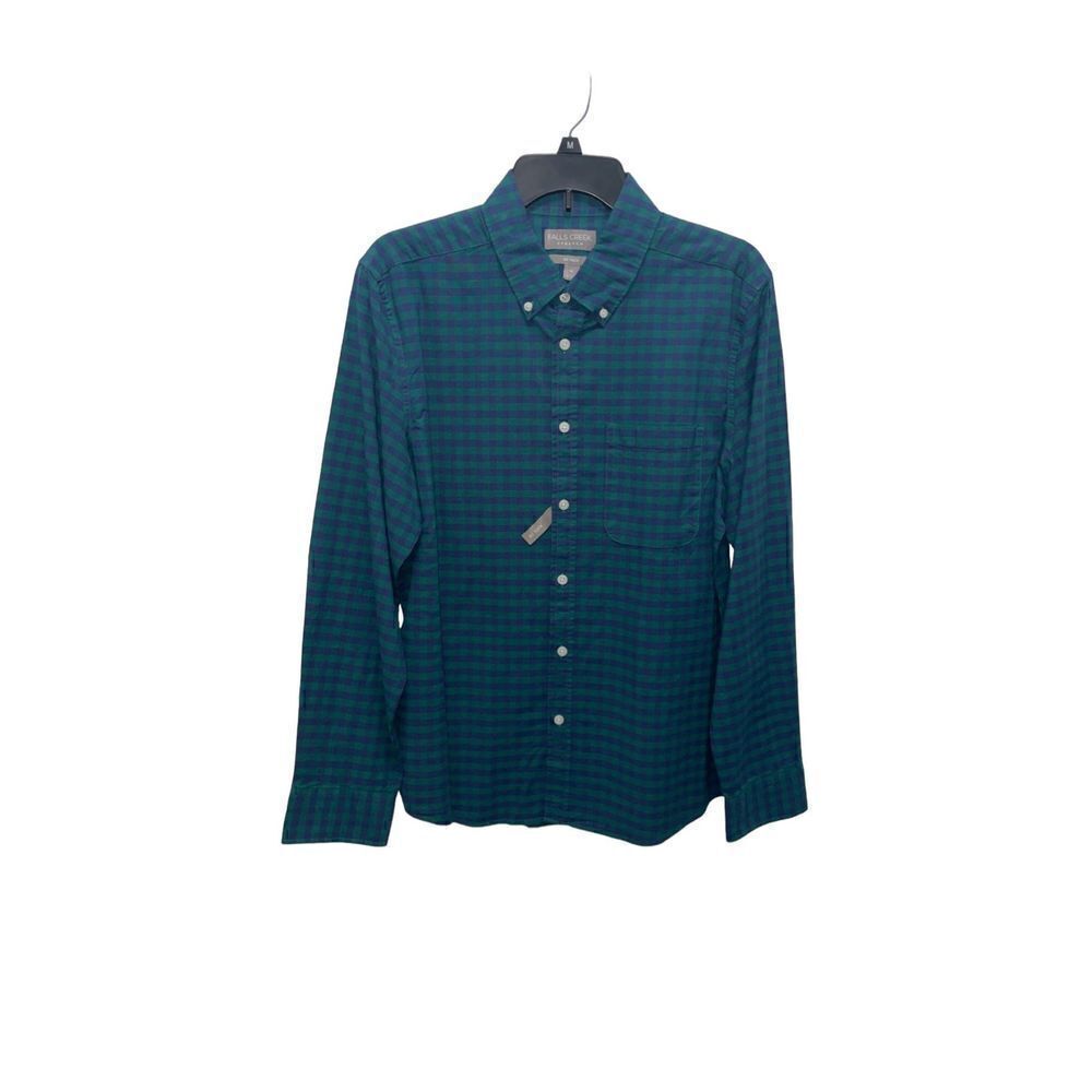 Falls Creek Stretch No Tuck Green/Blue Long Sleeve Button Down Dress Shirt SizeM